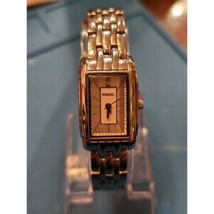 Fossil Stainless Steel 18.5mm Ladies' Tank Watch. New Battery. 6.75" Band